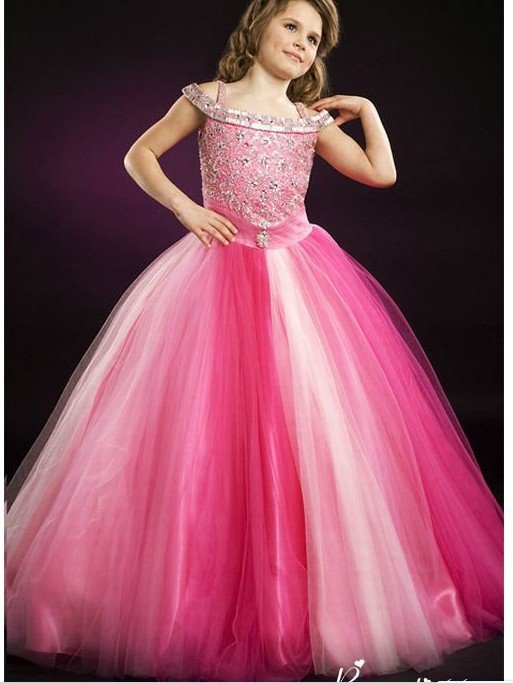 2013 hot sell Ball Gown Gorgeous High quality Spaghetti strap Rhinestone unique flower girl dresses