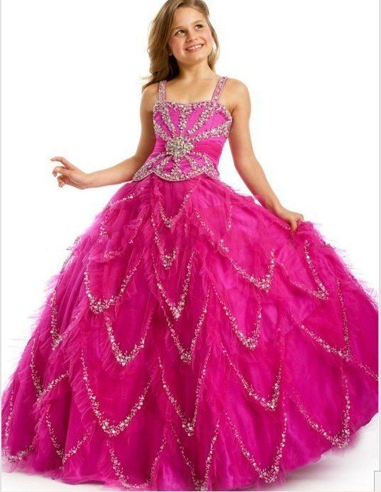 2013 hot sell Ball Gown Strapless Spaghetti strap Gorgeous dazzling Flowers flower girls Pageant Dress 2013