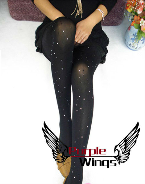 2013 hot sell Ladies Pantyhose Stocking 80D Leggings Tights sexy Comfortable diamond crystal shining  Black