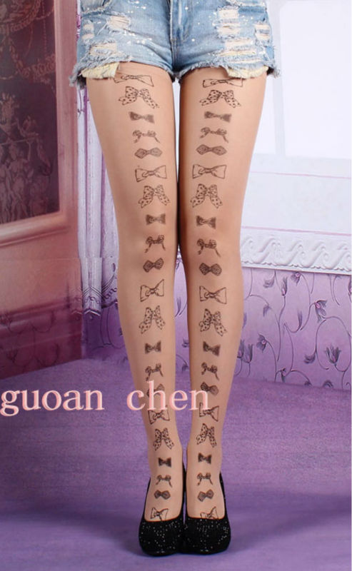2013 Hot Sell Sexy Transparent Tatto Tights Leggings Bowknot Pantyhose Stocking Pantyhose