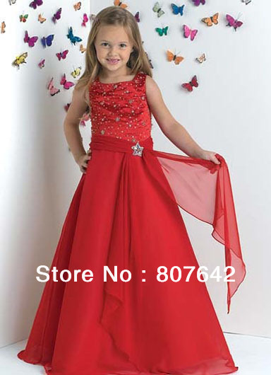 2013 Hot selling Custom-size/color beads floor-length A-line Flower girl dresses flower girl gown children dresses Sky-1136