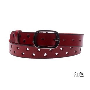 2013 Hot selling Fashion cutout five-pointed star women's genuine leather thin belt all-match lady's cowhide strap free shipping