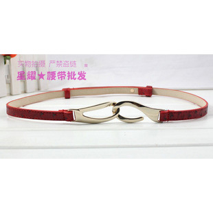 2013 Hot selling Fashion gold hook ostrich grain pigskin genuine leather women's thin belt women's decoration belt free shipping