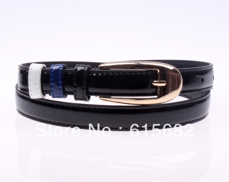 2013 Hot selling Fashion ring buckle japanned leather women's strap black women's belt color with black and for free shipping