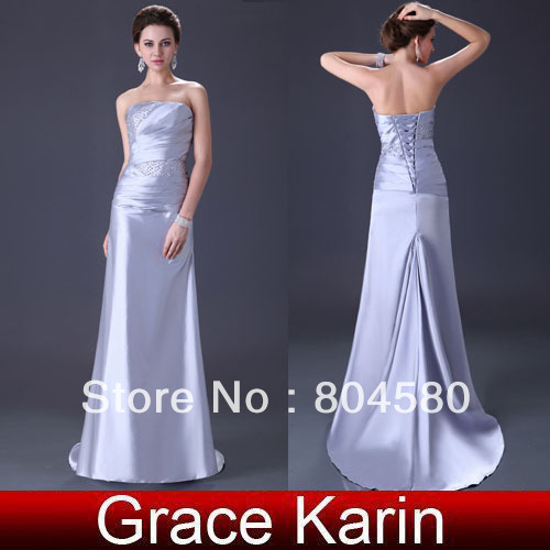 2013 Hot Selling Freeshipping Gracekarin Beading Ruched Formal silver Prom dress, Evening dress 8 Size US 2~16# CL2427