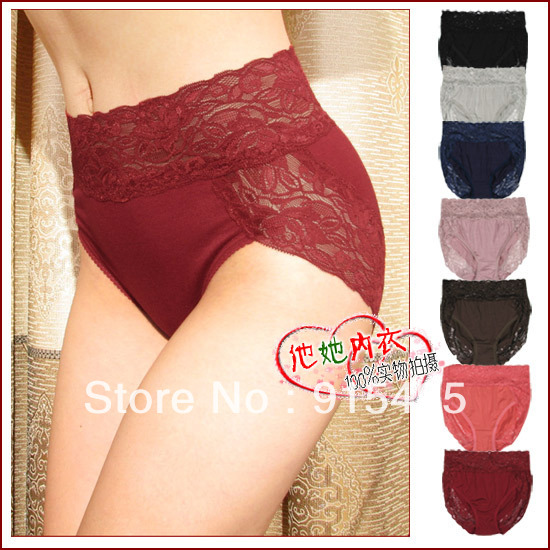 2013 hot selling sexy lace seamless panty female 100% modal cotton plus size high waist briefs