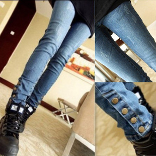 2013 hot-selling skinny jeans all-match Buttons trousers pencil pants denim trousers