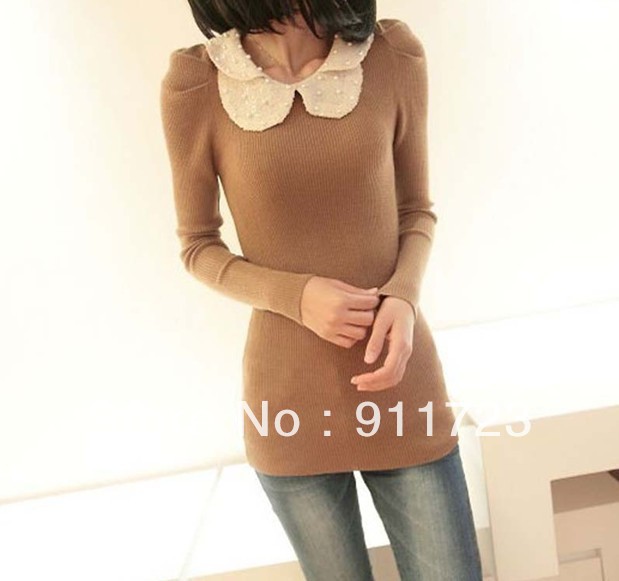 2013 Hot Selling Spring New Arrival Slim Fit Doll Collar Knitting Pullover For Women/Womens Fashion Knitwear Free Shipping