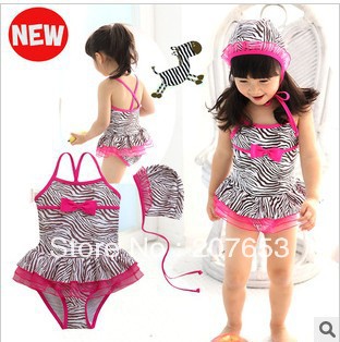 2013 hot selling vivo-biniya brand childrn swimwear high quality girls zebra swimsuit with knotbow +hat for  3-7years
