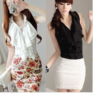 2013 hot summer Fashion trendy blouse shirts Female sleeveless shirt Slim OL temperament