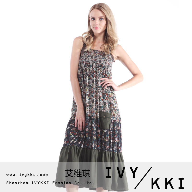 2013 ivykki women's expansion skirt rustic leather spaghetti strap patchwork jumpsuit full dress