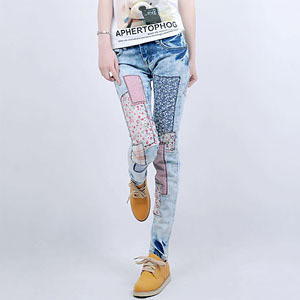 2013 jeans cool fancy applique casual denim pencil pants skinny pants d9449