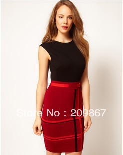 2013 [K030] New arrival British style women's spring dresses for office lady o'neck tank design patchwork free shipping