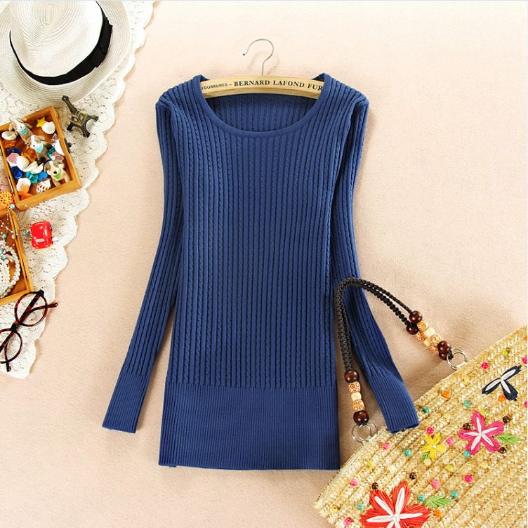 2013 knitted sweater small fresh all-match twisted o-neck long-sleeve short slim female basic shirt