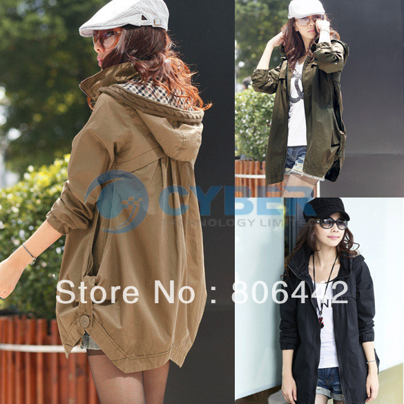 2013 Korea Fashion Women's Long Sleeve Big Pocket Wind Coat Outwear Overcoat Jacket Free Shipping