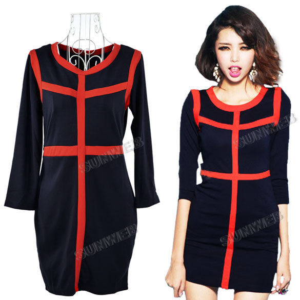 2013 Korea Women Cotton Three-quarter Sleeves Fitting Bag-hip Render Sexy Dress M,L free shipping 9357
