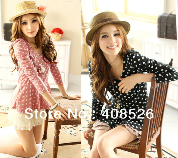2013 Korea Women's Blouse Puff Long Sleeves Collect Waist Shirt Tops free shipping 10162