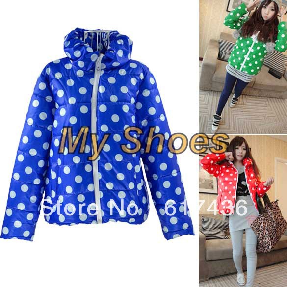 2013 Korea Women's Polka Dot Stand Collar Warm Cotton down Coat cotton-padded winter jacket Free shipping 9342