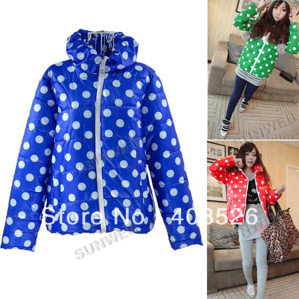 2013 Korea Women's Polka Dot Stand Collar Warm Cotton down Coat cotton-padded winter jacket Free shipping 9342