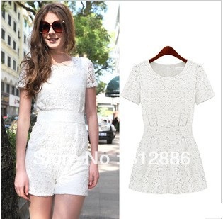 2013 Korean New style plus size white jumpsuits and Rompers sexy women's short jumpsuit lace bodysuit top fashion free shipping