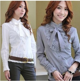 2013 Korean style ladies skinny Lace shirt,OL shirt,casual shirt&blouse FREE SHIPPING WX001