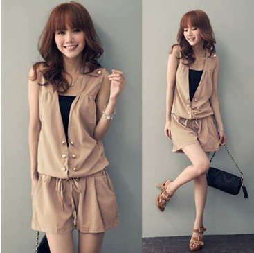 2013 Korean Style New fashion Women Double Buttons Rompers Women Ladyies Dress Lady Dress Skirt for Summer Time