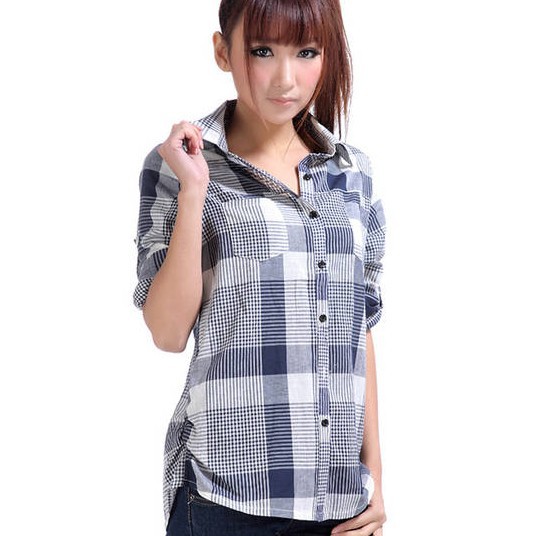 2013 Korean Version Of Spring And Summer Fashion Plaid Shirt Single-Breasted The Shirt Lapel Long-Sleeved Shirt SY76779
