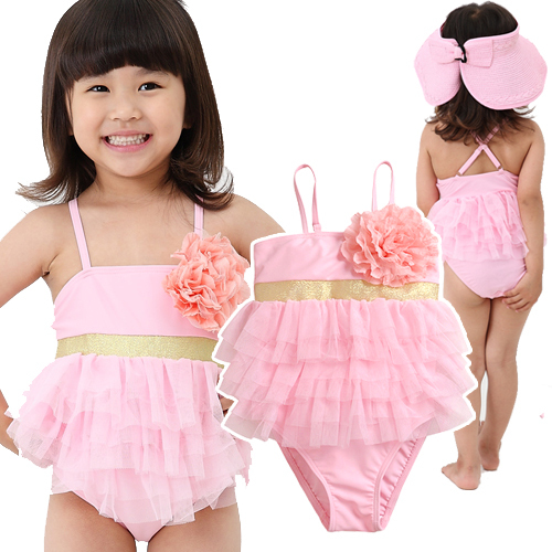 2013 Korean version of the lovely pink flowers cake skirt / Siamese hooded girl swimsuit