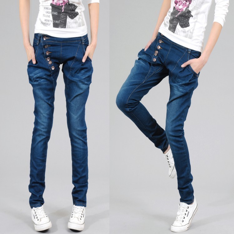 2013 Korean version was thin stretch breasted do the old Harlan denim trousers pants feet pencil pants free shipping