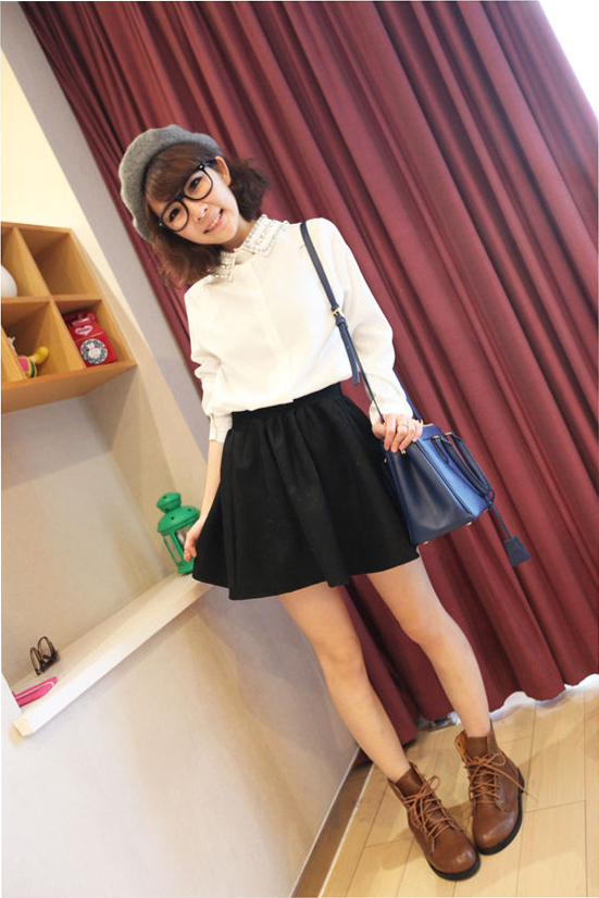 2013 Korean women lapel diamond embellishment sweet long sleeve turn-down collar top shirts/blouse