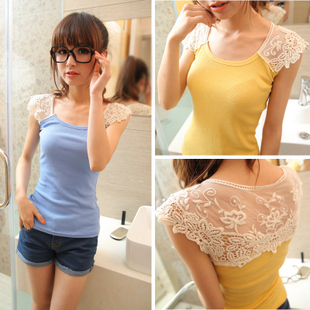 2013 Lace crochet vest cutout patchwork cotton thread spaghetti strap basic vest b611