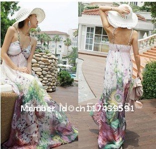 2013   ladies fashion dress sexy V neck flower chiffon dress summer princess  wear