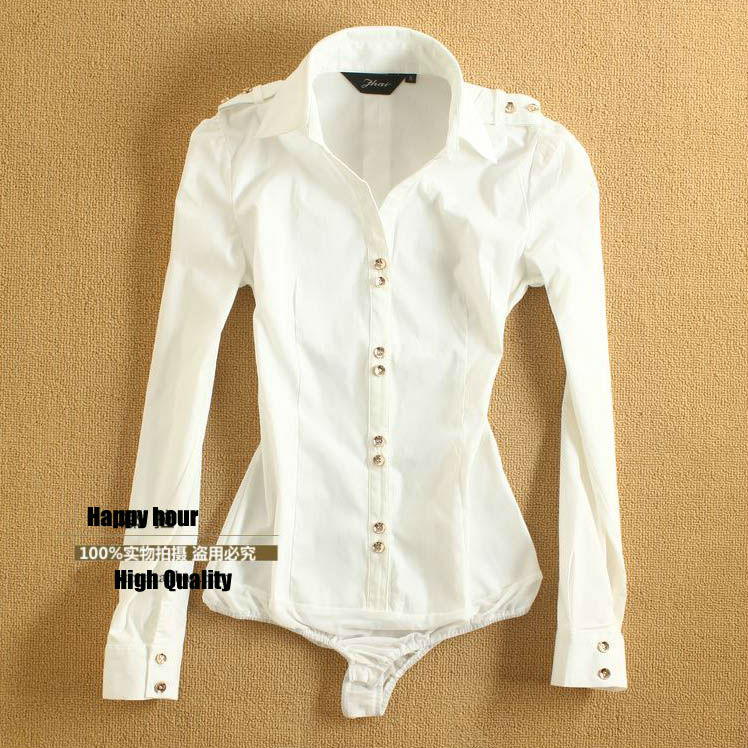 2013 Ladies New Fashion Elegant OL Long Sleeve Body Shirt Brand Blouse Solid Color Black, White S-M-L-XL SY0073 Free shipping