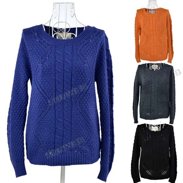 2013 Ladies Round Neck Wool Knitted Sweater Pullover Jumper Casual Loose Knitwear 4 colors free shipping 9221