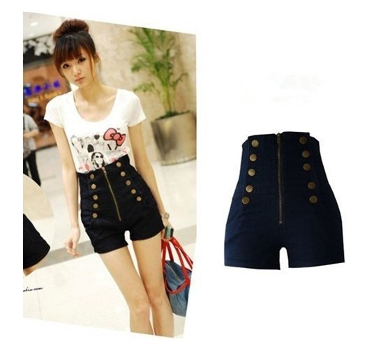 2013 Lady Denim Double Breasted Shorts, Blue Shorts,Womens' High Rise Short Pants Free Shipping