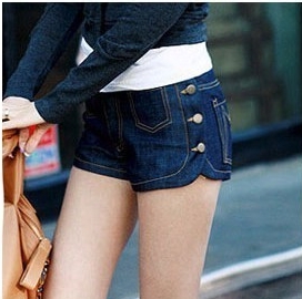 2013 Lady Denim Side Button Shorts, Dark Color Jeans Shorts,Womens' Beach Short Pants Free Shipping