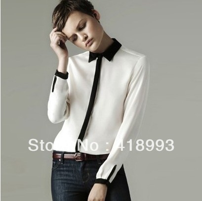 2013 lady's contrast collar blouse with long sleeve B003