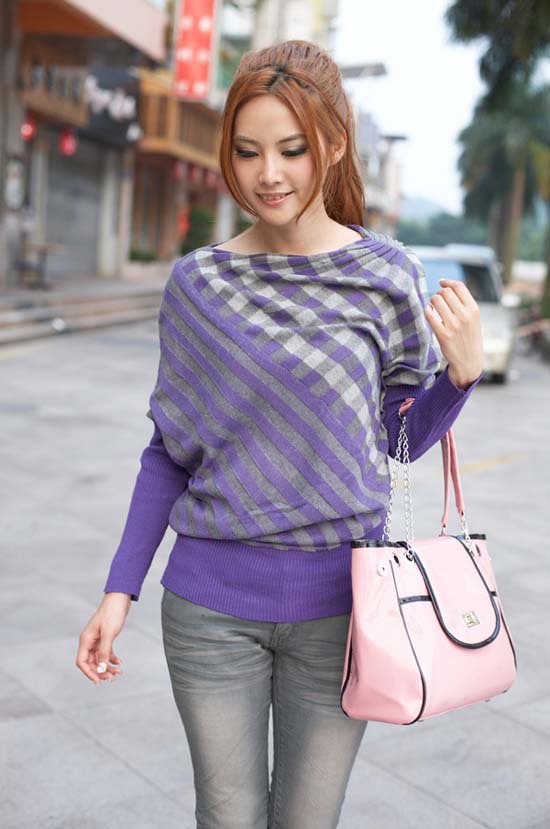 2013 Lady's Knitted Cardigan Irregular Geometry Pullover Women's Clothing Stripe Handsome Korean Sweater WF13012903