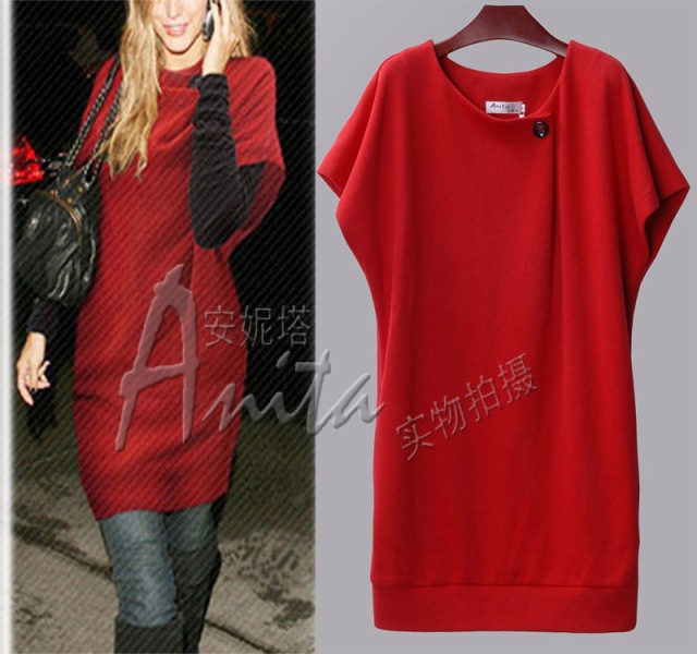 2013 large size Euramerican simple loose fashion knitted one-piece dress/ Free shipping