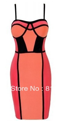2013 lastest 'Coraline' Coral Colourblock HL Bandage Dress prom formal party evening dress light red an black dropshipping