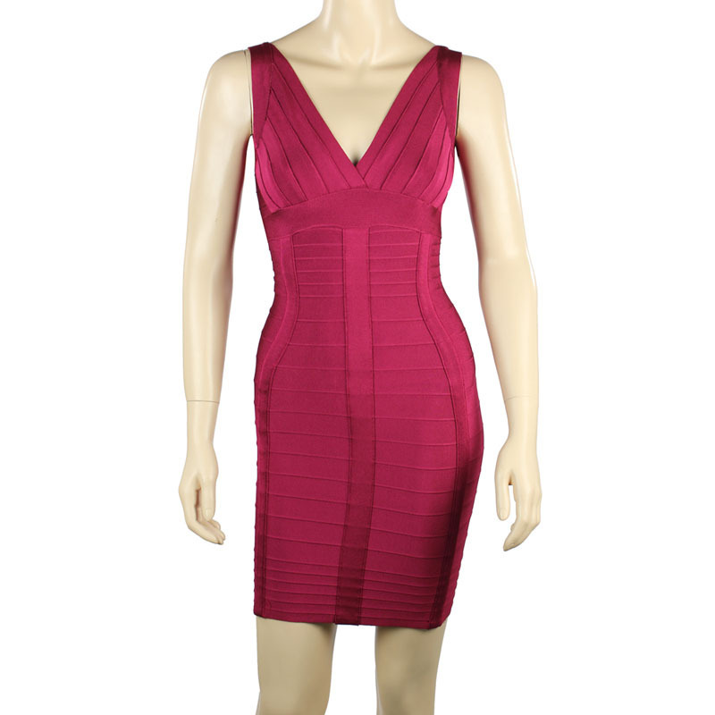 2013 lastest WOMEN'S V NECK wine red HL bandage dress Celebrity dress  Party Evening Dresses drop shipping wholesale