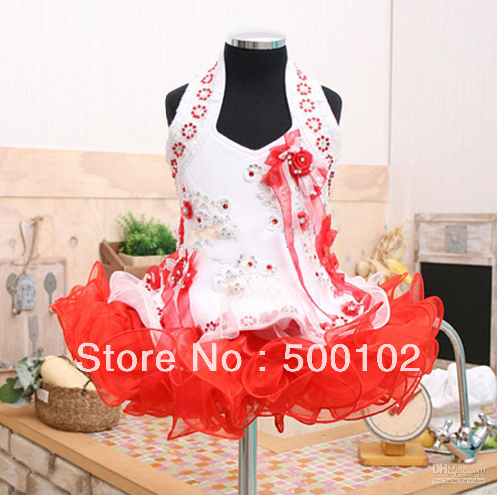 2013 Latest Fashion Cupcake Red and White  Beaded Ruffld Skirt Flower Baby Dresses