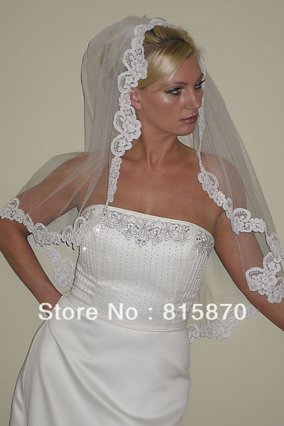 2013 latest fashion  free shipping  white lace medium bridal wedding  veils