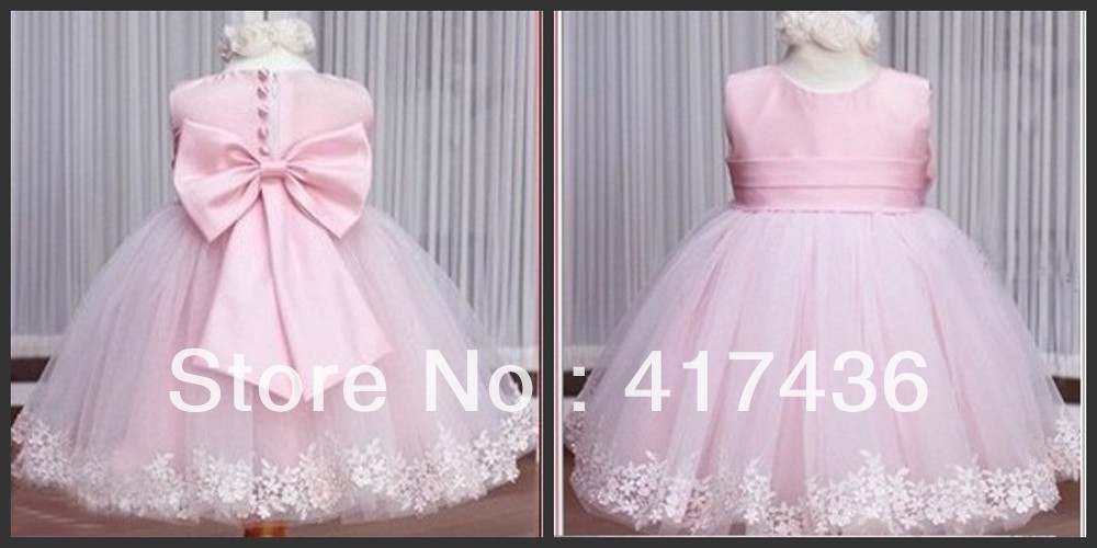 2013 latest Gorgeous designer Ball Gown Flower Girl Dress With Bow Sash Two-shoulder Lace Appliques Tulle Fashion new style Gown