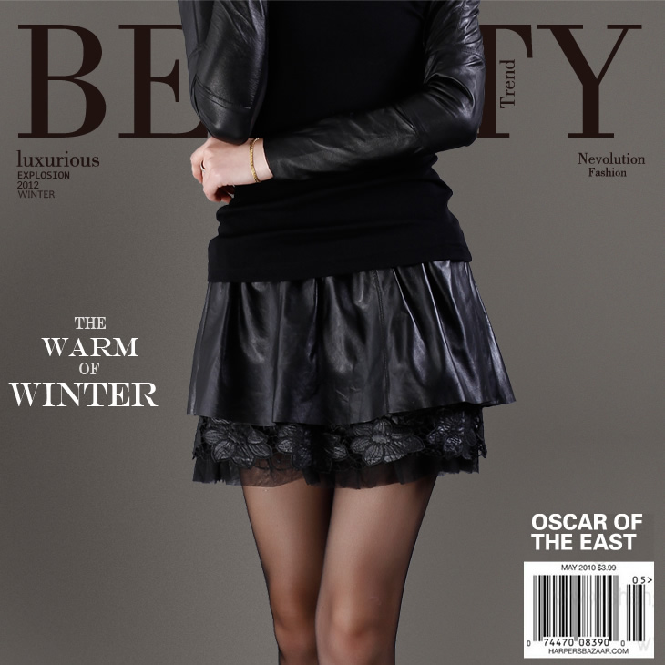 2013 leather skirt genuine leather half-length slim hip a female slim leather short skirt autumn and winter lace leather skirt
