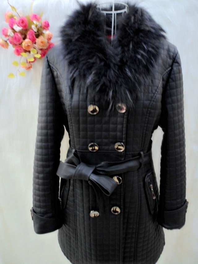 2013 long design wool fur collar leather overcoat women's