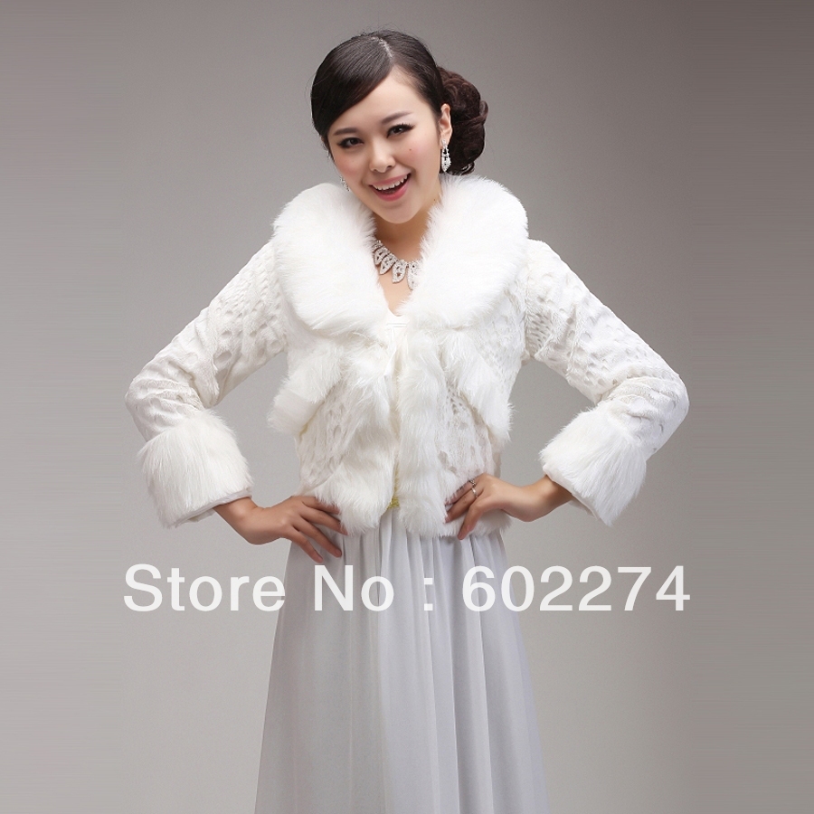 2013 Long-sleeve White Fur Shawl Autumn and Winter Bridal Coat for Wedding Free Shipping
