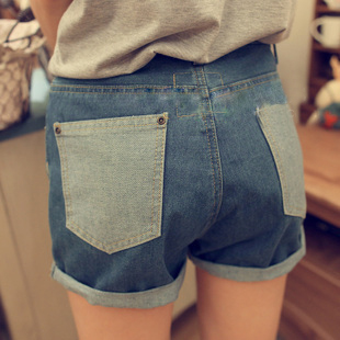 2013 loose high waist denim shorts female roll-up hem vintage plus size shorts autumn and winter