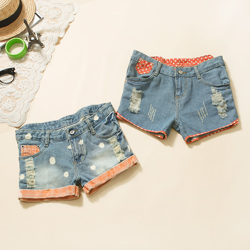 2013 loose polka dot shorts female shorts spring and autumn female denim shorts female