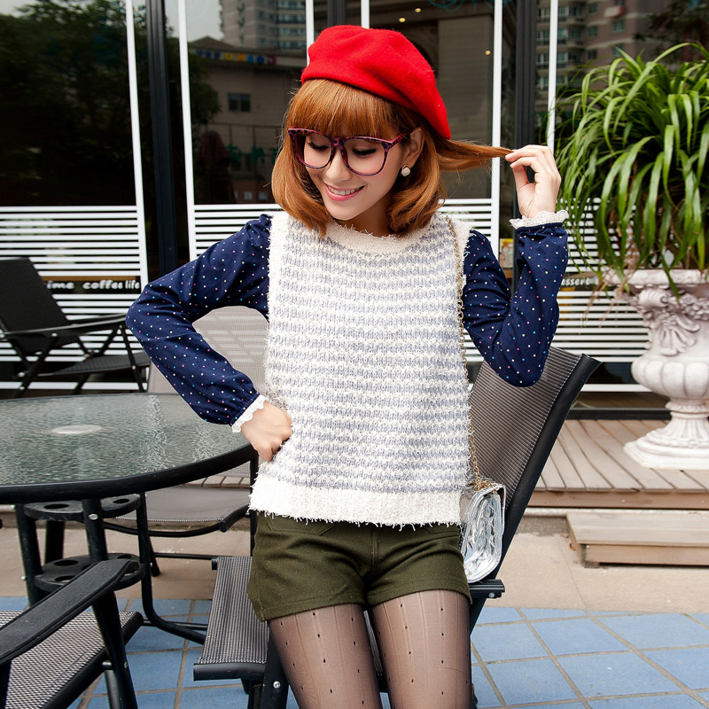 2013 loose stripe sweater female brief sleeveless sweater